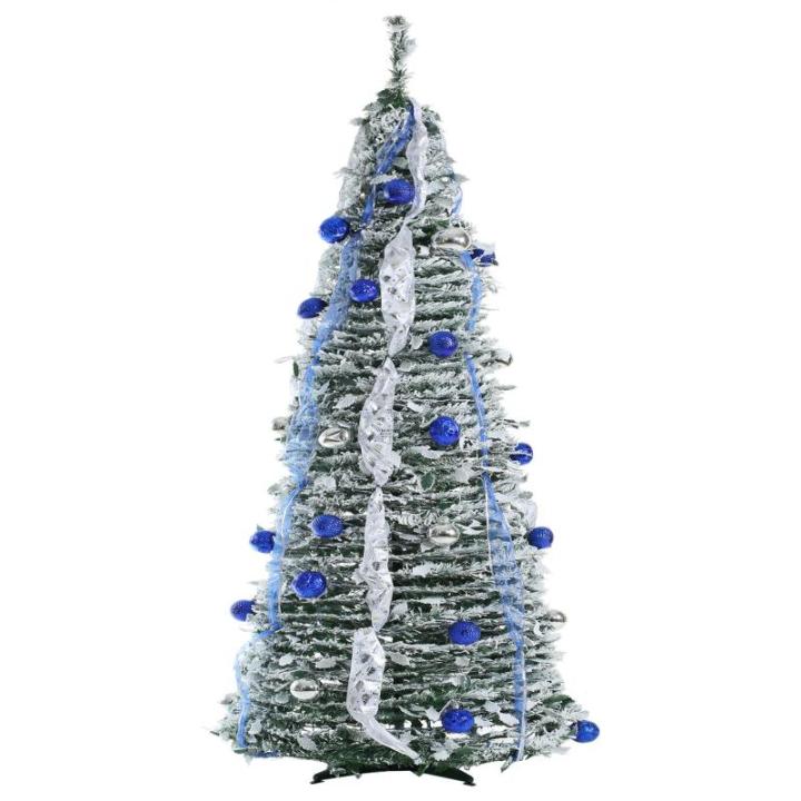 Künstlicher, vordekorierter, beleuchteter Pop-up-Weihnachtsbaum mit hängenden Kugeln für Weihnachtsdekoration (Blau und Weiß), 1,8 m