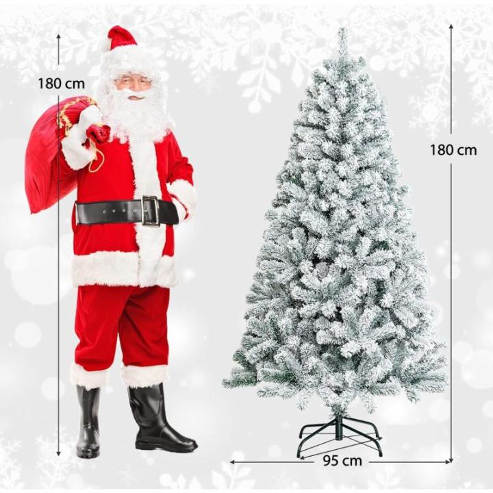 Vija Kunstkerstboom, versierde kerstboom, gevlokte look met standaard, buigbare 995 pvc-takken, moeilijk ontvlambaar, opvouwbare kerstboom, dennenboom, 180 cm