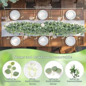 Slinger van kunstmatige eucalyptusbladeren, 2 stuks, groene wijnstokken, slinger met witte bloemen, 15,5 m, hangende klimy-slinger voor bruiloft, boog, achtergrond, thuis, tafel, b