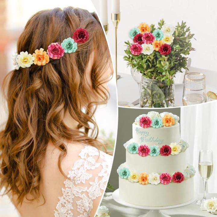voor decoratie, 5 x 5 x 3,5 cm, voor binnen, zacht en natuurlijk, 6 kleuren, voor bruiloft, bruidsboeketten, feest, huis, kamer, decoratie, rododendron, 30 stuks