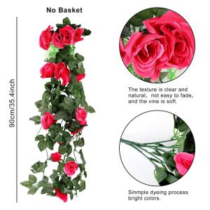 Set van 2 kunstrozen bloemen mand wijnstok nep opknoping mand plant wijnstok nep zijde hangende bloem voor tuin balkon hek buiten binnen deur decoratie (C roze roze)