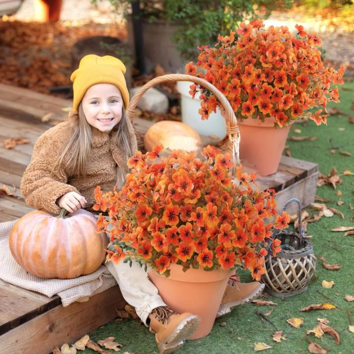 Kunstbloemen, herfst, 8 bundels kunstbloemen, herfstdecoratie, kunstbloemen, herfst, balkonplanten, zijden bloemen, herfsttakken, herfstdecoratie voor binnen en buiten, tuin, tafel