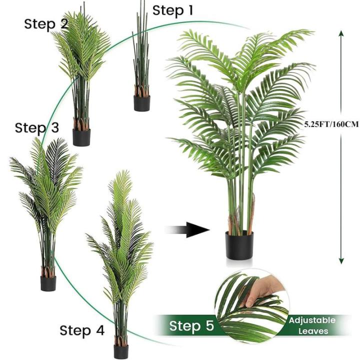 Kunstpflanzen Groß Areca Kunstpalme 160cm Künstliche Areca Palme Pflanzen 15 Zweige im Topf Tropical Hawaii Grün Fake Plant Dekopflanzen für Schlafzimmer Büro Garten Hochzeit 