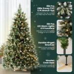 Kunstkerstboom met sneeuweffect, dennenappels, verlichting, 180 cm, automatische dennenboom, kunstkerstboom van pvc en PE, met houten standaard, Nordmann-spar, moeilijk ontvlambare