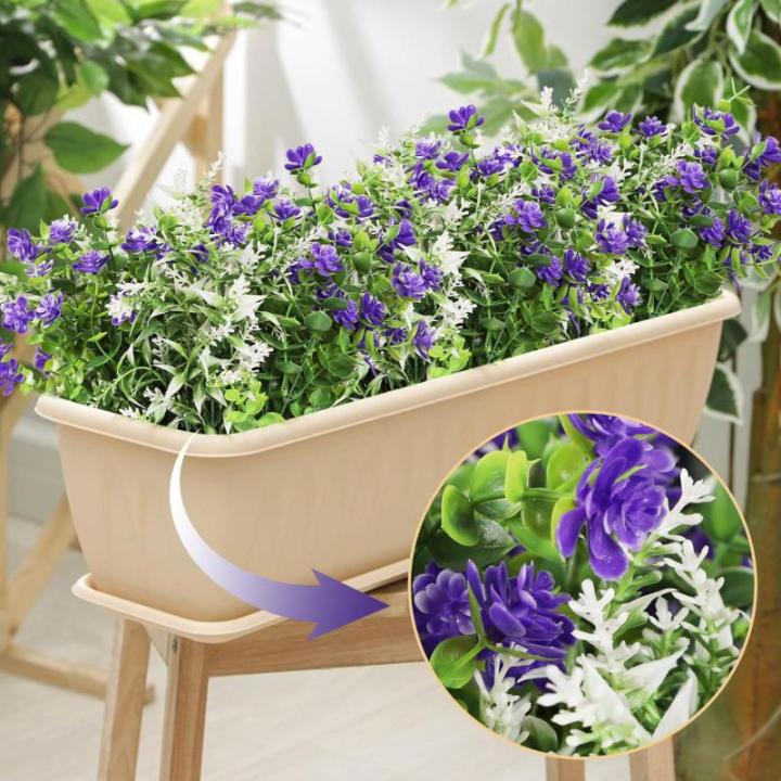 6Pcs Nep Planten Outdoor Plastic UV Bestand Kunstplanten Faux Bloem Planten Bulk Voor Indoor Outdoor Opknoping Planter Tuin Venster Doos Thuis Bruiloft Decor