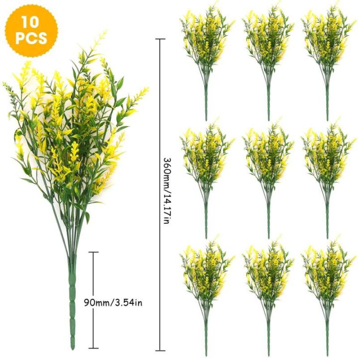 Kunstplanten, in pot, net als echte UV-bestendig, 10 bundels nepbloemen, kunstbalkonplanten, struiken, decoratie, , lavendel voor tafel, huis, tuin, decoratie (jaune)