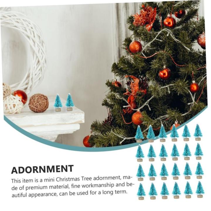 1 Set Mini Kerstboom Decoratie Kerstbomen Versierd Mini Kerstboom Decor Sneeuw Kerstboom Vier Kunstmatige Kerstboomdecoraties Sisal Zijde Blauw 24st