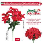 3 stuks kunstkerststerren, kunstbloemen, rood, kunstbloemen, kerstbloemen, kerstboeket, kunstkerststerren, decoratie, kerstdecoratie voor feest, kerstdecoratie