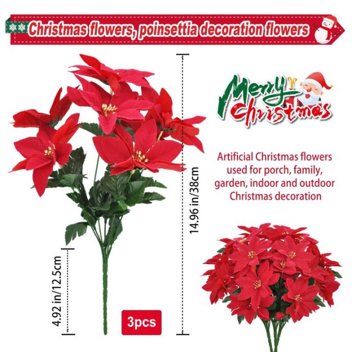 3 stuks kunstkerststerren, kunstbloemen, rood, kunstbloemen, kerstbloemen, kerstboeket, kunstkerststerren, decoratie, kerstdecoratie voor feest, kerstdecoratie