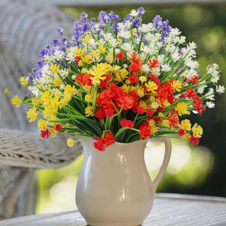 voor buiten, uv-bestendig, kunstplanten, bloemen in grote hoeveelheden voor het ophangen van plantenbakken, buiten, veranda, vaas, thuis, raamdecoratie, 8 bundels