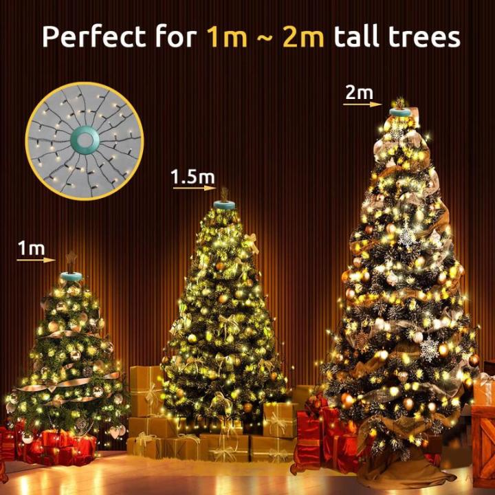 Kerstverlichting met ring, 400 leds, kerstboom lichtketting met 8 strengen, 2 m, kerstverlichting, lichtnet voor 150 cm - 240 cm boom (warm wit)