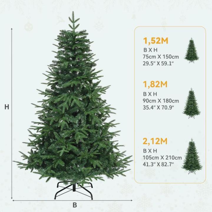 Premium kunstkerstboom, 212 cm, ca. 1100 takpunten, PE spuitgietwerk en pvc, natuurgetrouwe dennenboom met klapsysteem en metalen standaard, snelle montage voor thuiswinkels, 212 x