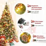 Kunstkerstboom met verlichting en witte sneeuw, led-dennenboom voor kerstdecoratie met echte dennenappels, vuurbestendig, 150 cm