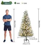 Kunstkerstboom met verlichting, 180 cm, natuurgetrouw, met flockpunten en metalen houder, kerstboom, kerstdecoratie