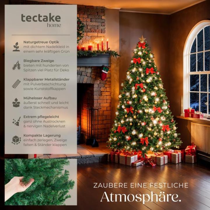 Kunstkerstboom, dichte dennenboom, kunstkerstboom, flexibel buigbaar, incl. stalen boomstandaard, kerstboom als kerstdecoratie, groen - 210 cm, 1106 naalden