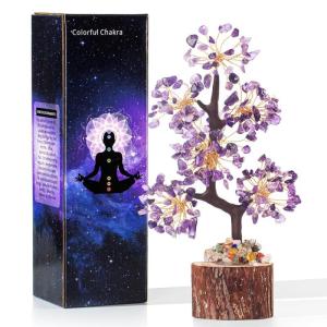 Amethist steen boom edelstenen kristallen paars decoratieve steen grote levensboom geldboom kristal geluksbrenger boom spirituele geschenken veel geluk