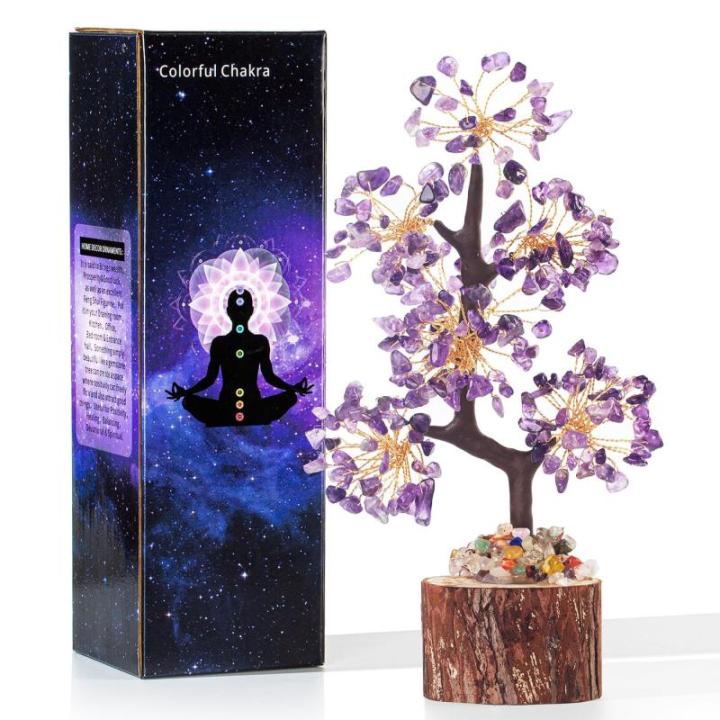 Amethist steen boom edelstenen kristallen paars decoratieve steen grote levensboom geldboom kristal geluksbrenger boom spirituele geschenken veel geluk
