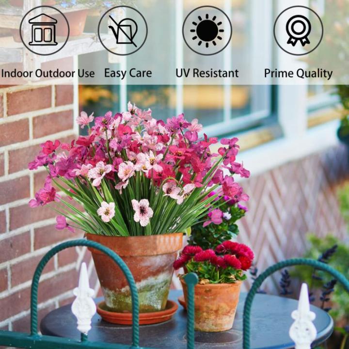 12Pcs Outdoor Nep Planten UV Bestand Plastic Faux Bloemen Planten Bloemen Bulk Voor Indoor Outdoor Opknoping Planter Tuin Venster Doos Thuis Bruiloft Decor