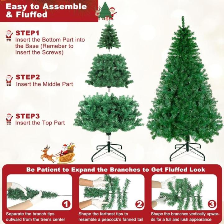 Kerstboom met 1200 takpunten, 1,8 meter lange kunstkerstboom met metalen opvouwbare basis, eenvoudig te monteren, volledige kerstboom voor kantoor, thuis, feestdecoratie