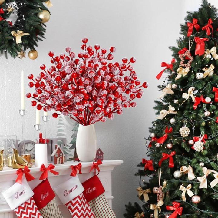 16 stuks rode bessendecoratie Kerstmis, bessentak kunstmatig Holly bessentak rode bessen takken decoratie voor kerstdecoratie boeketten woondecoratie doe-het-zelf handwerk