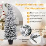 Schlanker Künstlicher Weihnachtsbaum 150 cm, Beleuchteter Beflockter Weihnachtsbaum mit 120 LED-Lichtern & beflocktem Schnee, Tannenbaum mit Zementbasis, für Innen- & Außenberei