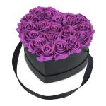 Rozenbox hart, 18 rozen, stevige bloemenbox, zwart, 10 jaar houdbaar, cadeau-idee, decoratieve bloemenbox, paars