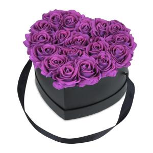 Rozenbox hart, 18 rozen, stevige bloemenbox, zwart, 10 jaar houdbaar, cadeau-idee, decoratieve bloemenbox, paars