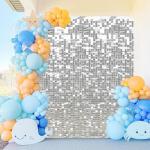 Shimmer Wall Backdrop Silver - Pailletten 24 Panels Glitter Bling Hintergrund Dekorationen 3D Wandpaneel für Party Geburtstag Hochzeit Verlobung Jahrestag Babyparty