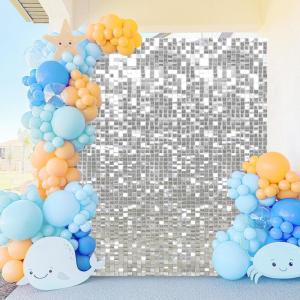 Shimmer Wall Backdrop Silver - Pailletten 24 Panels Glitter Bling Hintergrund Dekorationen 3D Wandpaneel für Party Geburtstag Hochzeit Verlobung Jahrestag Babyparty
