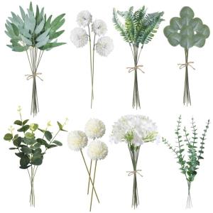 55 stuks kunsttakken en , witte bloemen, bladeren, kunstdecoratie, , boeket, eucalyptus, hortensia's voor doe-het-zelf boeket, bruidsboeket, bruiloft (55, wit)