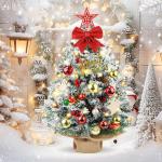 Mini-kerstboom 60 cm, tafelkerstboom met ledlampjes en sneeuwvlokken, mini-kerstboom, kleine kunstkerstboom voor thuis, kantoor, bureau