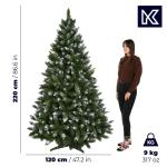Kunstkerstboom met zilveren kralen en rijp, 220 cm dennenboom van pvc, groene kerstboom met 535 takken, kunststof standaard, Ø ca. 120 cm (premium sneeuwvlok 220 cm)