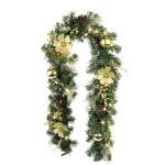Kerstslinger met led-lichtketting, magnolia, dennenboom, ballen, bessen, dennen, kunstdecoratie, slinger, kerstslinger, kerstdecoratie, X'Mas