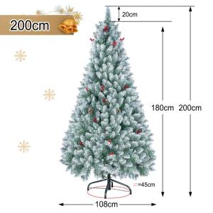 Kunstkerstboom 200 cm (Ø ca. 108 cm) 2 m kunstmatige groene dennenboom met 1100 takken kerstboom met sneeuw en kegels, verwijderbaar inklapbaar incl. kerstboom standaard