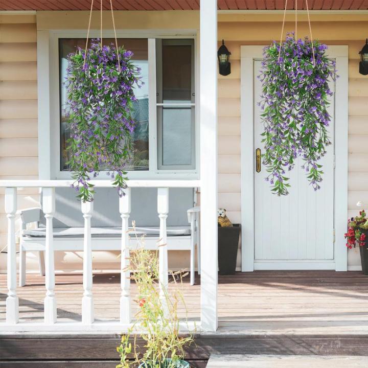 4 stuks , hangende kunstbloemen, decoratie, kunstklimop, kunstbloemen, hangplanten, kunstbloemen als echte vines, voor tuin, balkon, decoratie, blauw-paars