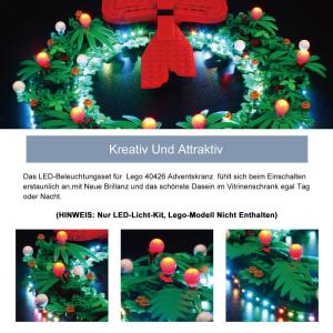 Ledverlichtingsset voor Lego kerstkrans, geluidsversie (speelmuziek) decoratieverlichtingsset voor Lego 40426 2-in-1 adventskrans, creatieve speelgoedverlichting, alleen lichtset, 