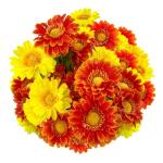 30 hoofden kunstmatige gerbera madeliefjes met dauwdruppel, 2 kleuren zijden madeliefjes die er echt uitzien met 3 vormige bladeren, nepbloemen die schitteren in het zonlicht voor