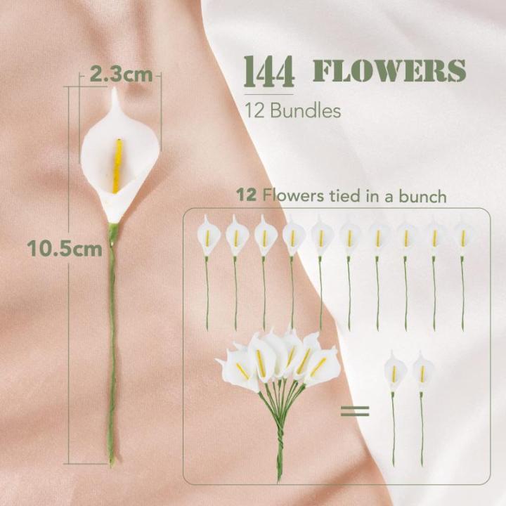 144 stuks Calla lelies 2,3 cm klein met 90 stickers wit decoratieve bloemen met metaaldraad nep bloemen party bruiloft DIY scrapbook kaarten decoratie