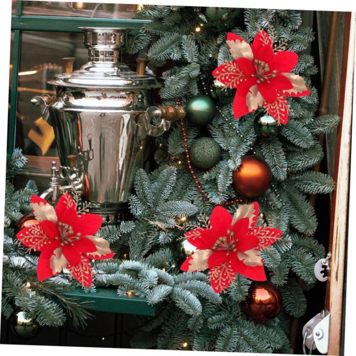 6 Stück Seidentuch Weihnachtsbaumdekoration Rote Ornamente Weihnachtsdekoration PVC Weihnachtsblumenkopf