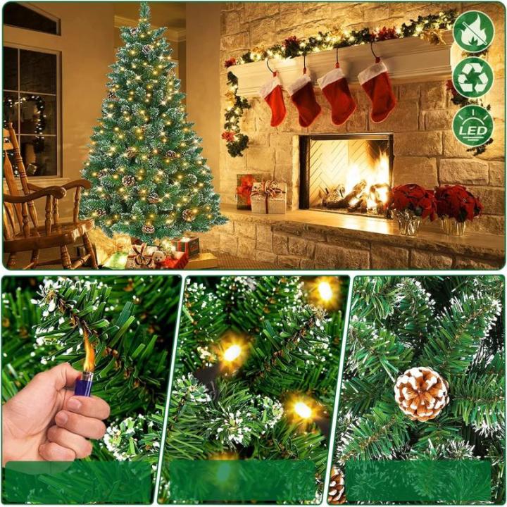 Kunstkerstboom met verlichting, sneeuweffect, led, kerstboom, dennenbouw, kerstdecoratie met ijzeren standaard, 120 cm, 120 cm
