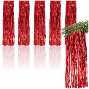 5x Klatergoud voor Kerstmis - Klatergoudkrans in rood - kerstversiering voor de kerstboom - 50 cm (rood - 05 stuks)
