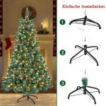 Kunstkerstboom met verlichting, wit, sneeuweffect, dennenappels, led-dennenboom, groene pvc, met metalen standaard, voor kerstdecoratie, 210 cm