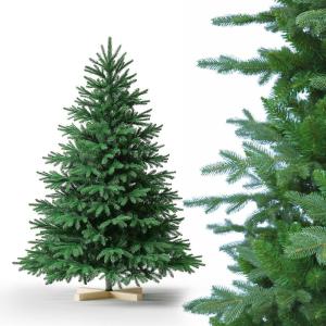 Nordmann Kunstkerstboom, pvc en PE, 150 cm, met houten standaard, moeilijk ontvlambare automatische kerstboom, natuurgetrouwe kunstkerstboom