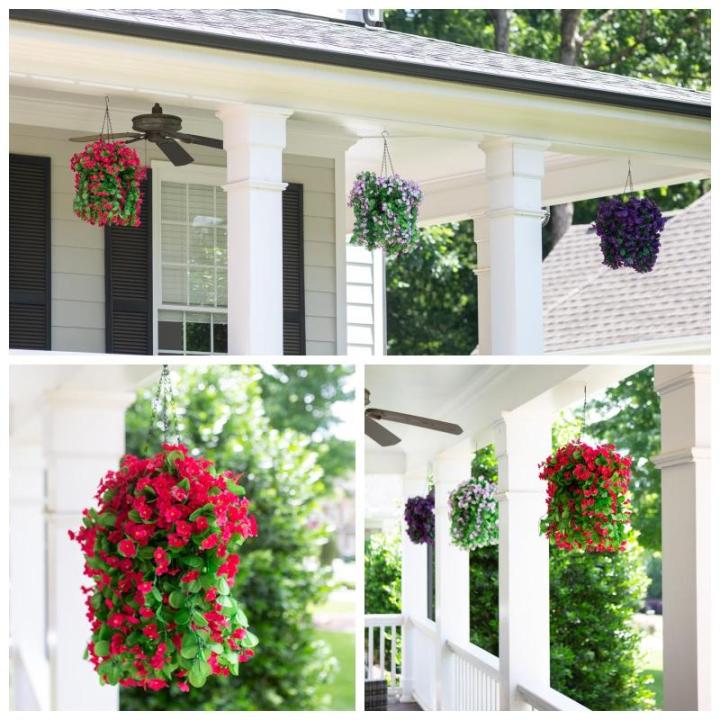Kunstmatige nephangende bloemen, plantenmanden voor buiten, lente, zomerdecoratie, kunstzijde, orchidee in plantenbak, UV-bestendig, realistisch voor thuis, buiten, veranda, terras