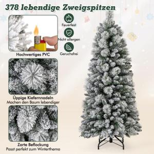 Kunstkerstboom met verlichting, 150 cm, pop-up dennenboom met 130 warmwitte ledlampen en 378 takuiteinden, gevlokte kerstboom, kunstboom voor thuis, bedrijf en kantoor