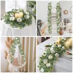2 stuks bloemenkrans, witte zijden rozenslinger, hangende klimop, slinger, kunstmatige eucalyptusslinger, lentedecoratie, plant voor achtergrond, tafel, bruiloft, feest, decoratie