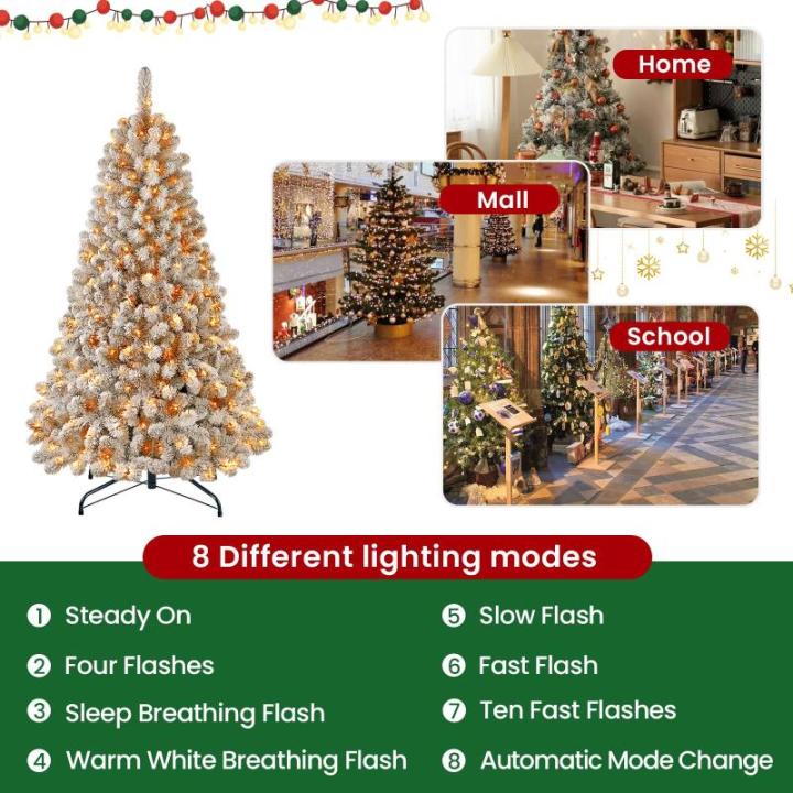 180 cm kerstboom kustlich met verlichting, led witte decoratie met 8 lichtmodi, 250 warmwitte lampen, opvouwbare standaard, sneeuwtakpunten voor feestdecoratie thuis