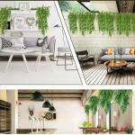 2 STKS Kunstmatige Hangplanten Varen, Plastic Groene Nep Muur Hangende Varens Planten, Kunstgroen Plant Groen Wijnstokken voor Tuin Bruiloft Decoratie