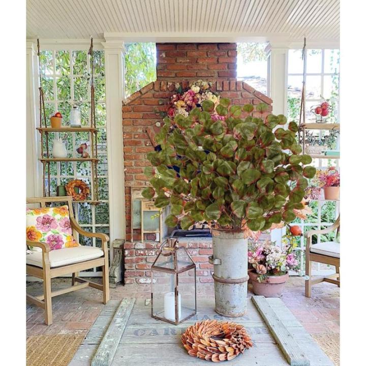 6 stuks kunsttak eucalyptus kunstdecoratie, groene eucalyptusbladeren, herfstdecoratie voor bruiloft, tafelopzetstuk, bloemstuk, herfstdecoratie