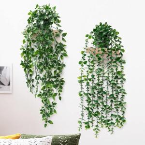 2 stuks kunsthangplanten met potten, 50 cm lange kunstmatige klimopranken, eucalyptusbladeren, mandala, groene potplanten voor thuis, binnen en buiten decoratie